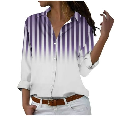SHTXOZHI Button Down Causal Shirts for Women Long Sleeve Color Block Fall Shirts Collared Trendy Tops