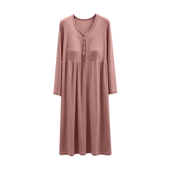 SHTXOZHI Button Down Nightgown for Women Long Sleeve Loose Soft Sleep Dress Comfortable Solid Color Sleepwear