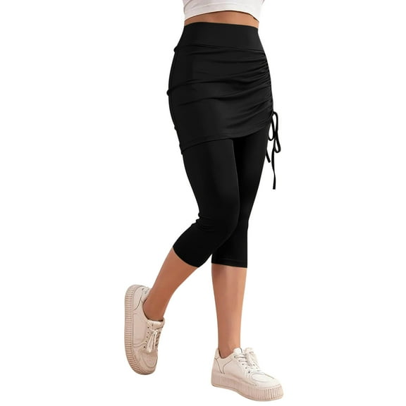 SHTXOZHI Capri Leggings for Women High Waist Gym Yoga Pants Workout Athletic Leggings with Skirt