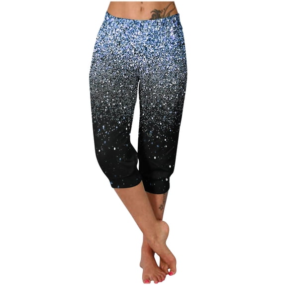 SHTXOZHI Capri Pants for Women Summer Beach Casual Cropped Pants Elastic Waisted Print Trousers