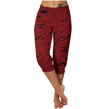 SHTXOZHI Capri Pants for Women Summer Beach Casual Cropped Pants Elastic Waisted Print Trousers