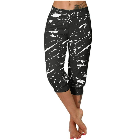 SHTXOZHI Capri Pants for Women Summer Beach Casual Cropped Pants Elastic Waisted Print Trousers