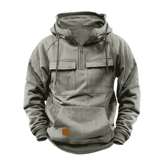 SHTXOZHI Cargo Hoodies for Men Quarter Zip Pullover Sweatshirt Long Sleeve Athletic Running Tops