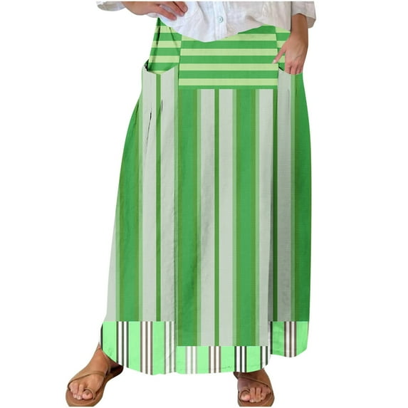 SHTXOZHI Cargo Skirt for Women Elastic Waisted A-Line Maxi Skirt Printed Long Skirts with Pockets