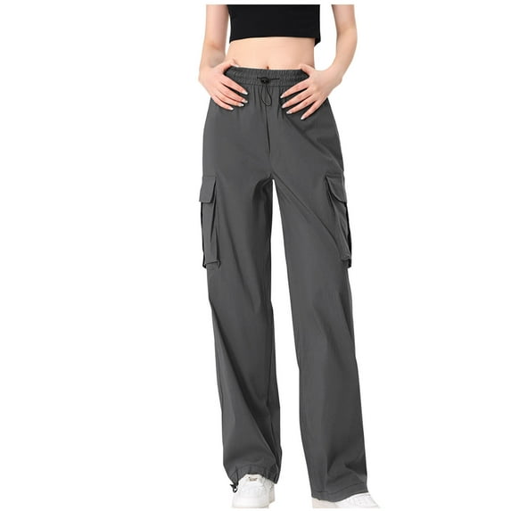 SHTXOZHI Casual Cargo Pants for Women Elastic Waisted Drawstring Sweatpants Wide Leg Athletic Pants with Pockets