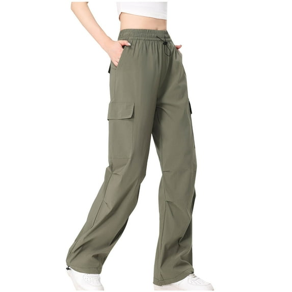 SHTXOZHI Casual Cargo Pants for Women Elastic Waisted Drawstring Sweatpants Wide Leg Athletic Pants with Pockets