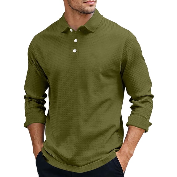 SHTXOZHI Casual Collared Pullover for Men Long Sleeve Button Up Shirts Outdoor Vacation Solid Color Stretchy Tops