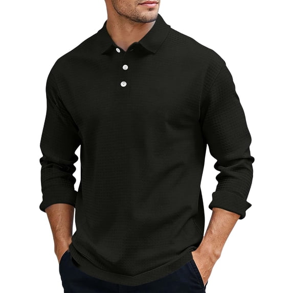 SHTXOZHI Casual Collared Pullover for Men Long Sleeve Button Up Shirts Outdoor Vacation Solid Color Stretchy Tops