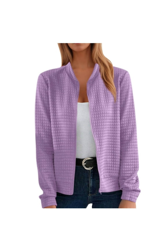 Casual Jacket for Women Zip Up Long Sleeve Lightweight Coat Fall Fashion Outerwear