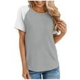thumbnail image 1 of SHTXOZHI Casual Shirt for Women Short Sleeve Color Block Tops 2024 Summer Fashion Round Neck Tees, 1 of 5
