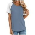 thumbnail image 1 of SHTXOZHI Casual Shirt for Women Short Sleeve Color Block Tops Summer Fashion Round Neck Tees, 1 of 5