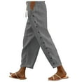 thumbnail image 1 of SHTXOZHI Cotton Linen Pants for Women Striped Elastic Waist Pants Drawstring Casual Trousers with Pockets, 1 of 7