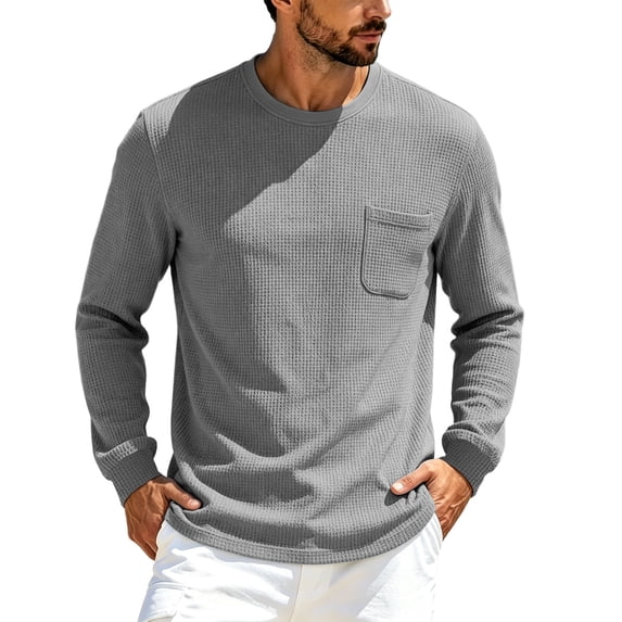SHTXOZHI Crew Neck Pullover for Men Casual Layering Long Sleeve T-Shirts Travel Vacation Tops Work Basic Tees