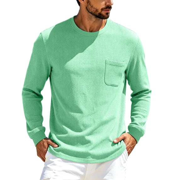 SHTXOZHI Crew Neck Pullover for Men Casual Layering Long Sleeve T-Shirts Travel Vacation Tops Work Basic Tees