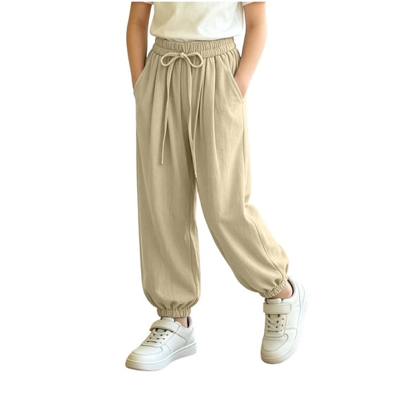 SHTXOZHI Drawstring Jogger Pants For Kids Breathable Elastic Waisted Bottoms Loose Lightweight Hiking Outdoor Pants