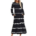 thumbnail image 1 of SHTXOZHI Dresses for Women Fall Striped Long Sleeve Crewneck Casual Maxi Dress with Pockets, 1 of 4