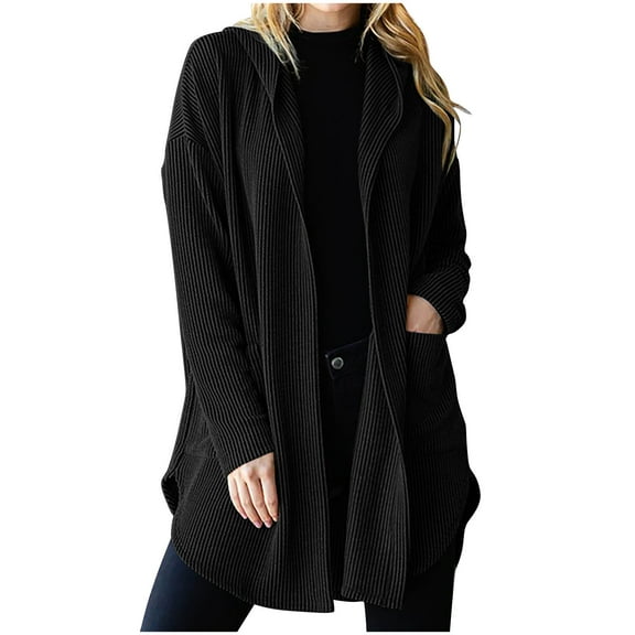 SHTXOZHI Fall Jacket for Women Long Sleeve Knit Cardigan Casual Fall Hooded Coat with Pockets