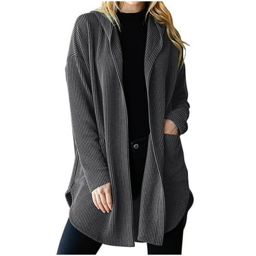 SHTXOZHI Fall Jacket for Women Long Sleeve Knit Cardigan Casual Fall Hooded Coat with Pockets