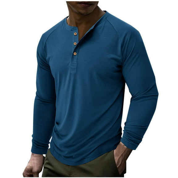 SHTXOZHI Fall Shirts for Men Long Sleeve Solid Color Basic Tee Tops Button Up Lightweight Pullover
