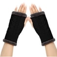 thumbnail image 1 of SHTXOZHI Fleece Lined Arm Warmers for Women Fingerless Knitted Gloves Winter Mittens with Thumb Hole, 1 of 4