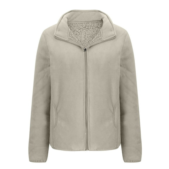 SHTXOZHI Fleece Lined Jackets for Women Fuzzy Sherpa Lapel Zip Up Coat Long Sleeve Outerwear with Pockets
