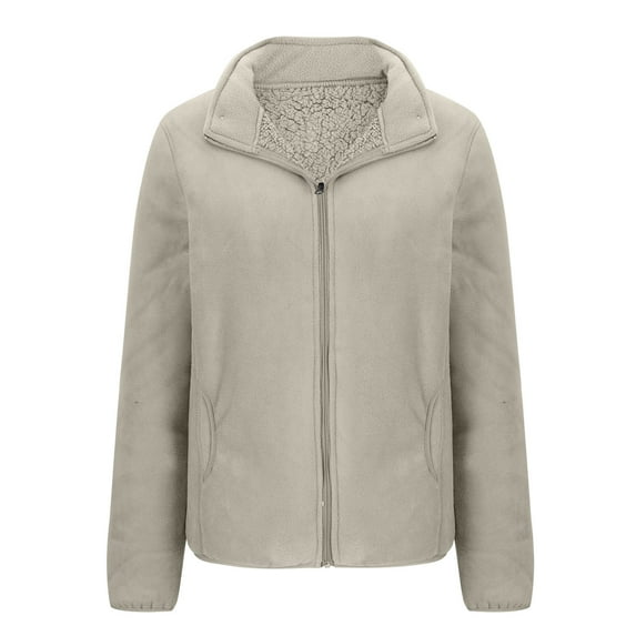 SHTXOZHI Fleece Lined Jackets for Women Fuzzy Sherpa Lapel Zip Up Coat Long Sleeve Outerwear with Pockets
