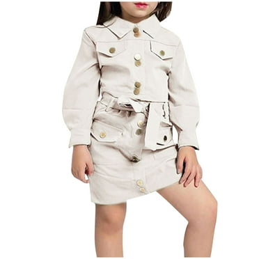 SHTXOZHI Girl's Fall Clothes Outfits 2 Pcs Long Sleeve Collar Tops Skirt Set Kids 3-4 Years