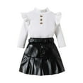 thumbnail image 1 of SHTXOZHI Girl's Fall Spring Clothes Toddler Kids Long Sleeve Ruffle Tops Leather Pleated Skirt + Belt, 1 of 7