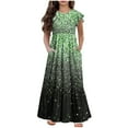 thumbnail image 1 of SHTXOZHI Girl's Maxi Dress Short Sleeve Crewneck Ruffle Dress Summer A-Line Tiered Dress with Pockets 6-12 Years, 1 of 5