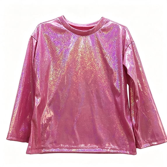 SHTXOZHI Girl's Party Sparkly Shirts Long Sleeve Loose Crew Neck Top Dance Dressy Outdoor Birthparty Blouse