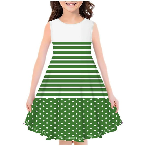 SHTXOZHI Girl's Summer Midi Dress Kid Print Crewneck Sleeveless A-Line Dress Casual Beach Sundress