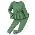 thumbnail image 1 of SHTXOZHI Girl's Two Piece Outfits Long Sleeve Ruffle Tops Pants with Belt for Toddler Kids 3-10 Years, 1 of 7