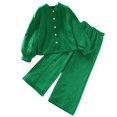 thumbnail image 1 of SHTXOZHI Girls Clothes 2 Piece Lantern Long Sleeve Button Down SHirts Wide Leg Pants 8-12 Years, 1 of 7