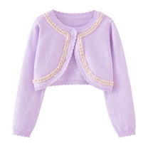 SHTXOZHI Girls Fall Spring Cardigan Button Down Hollow Out Knit Cropped Tops Toddler Kids Long Sleeve Jacket