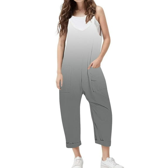 SHTXOZHI Girls Jumpsuit Sleeveless V Neck Loose Pants Rompers Spaghetti Strap Summer Overalls with Pocket