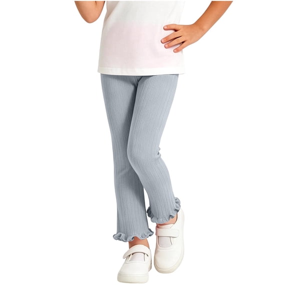 SHTXOZHI Girls Knitted Base Layer Solid Color Elastic Waist Flared Pants Cute Ruffle Hem Fall Winter Casual Pants