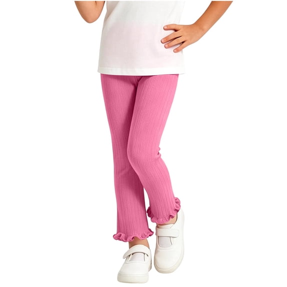 SHTXOZHI Girls Knitted Base Layer Solid Color Elastic Waist Flared Pants Cute Ruffle Hem Fall Winter Casual Pants