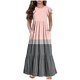 thumbnail image 1 of SHTXOZHI Girls Ruffle Sleeve A-Line Dress Kids Crewneck Casual Beach Tiered Dress with Pockets, 1 of 5
