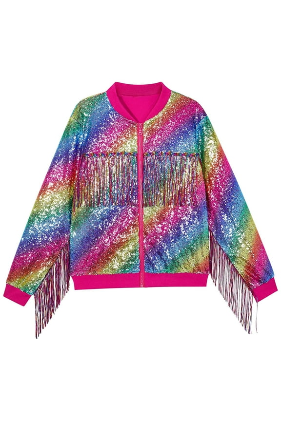 Girls Sequin Sparkly Jackets Kids Full Zip Up Glitter Coat Trendy Outwear 3-10 Years