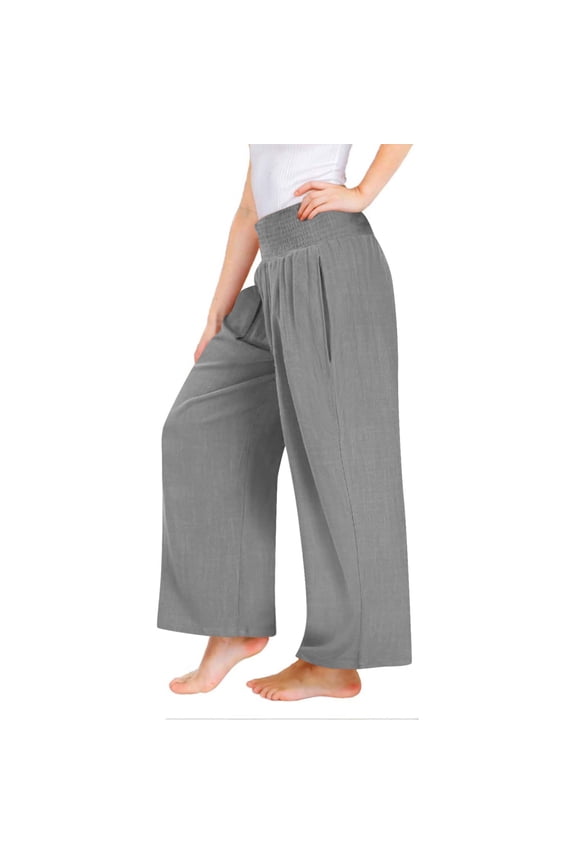 Girls Wide Leg Cotton Linen Pants Summer Beach Casual Palazzo Pants Loose Trouser with Pockets