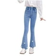 thumbnail image 1 of SHTXOZHI Girls Wide Leg Jeans High Elastic Waist Pants Kids Casual Denim Trousers 4-15 Years, 1 of 7