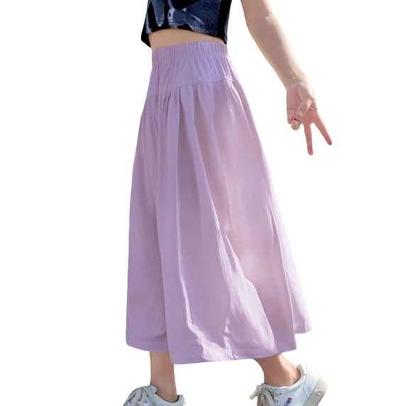 SHTXOZHI Girls Wide Leg Pants Elastic High Waisted Workout Pants Breathable Lightweight Flowy Going-Out Bottoms