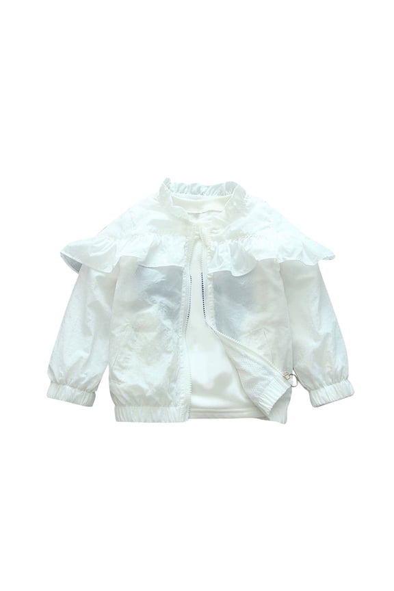 Girls Zip Up Jacket Toddler Kids Long Sleeve Ruffle Fall Coat Outerwear 4-15 Years