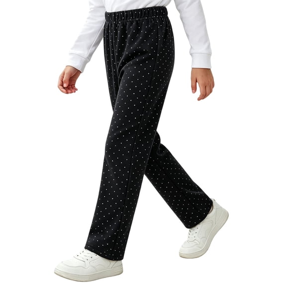 SHTXOZHI High Waisted Pants for Girls Loose Straight Stretchy Pants Comfortable Casual Base Layer Polka Dot Bottoms