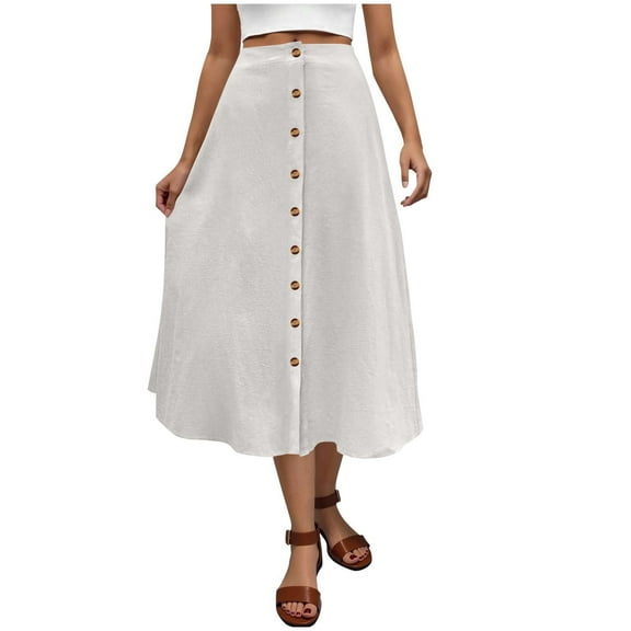 SHTXOZHI High Waisted Skirts for Women Summer Boho A-Line Button Casual Vacation Skirt