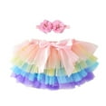 thumbnail image 1 of SHTXOZHI Infant Baby Girl Birthday Outfit Bow Layered Tulle Skirt with Headband Newborn Toddler Clothes, 1 of 3