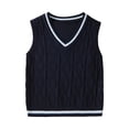 thumbnail image 1 of SHTXOZHI Kid's Knitted School Uniform Sweater Sleeveless V-Neck Pullover Basic Layering Casual Fall Striped Tank Tops, 1 of 6