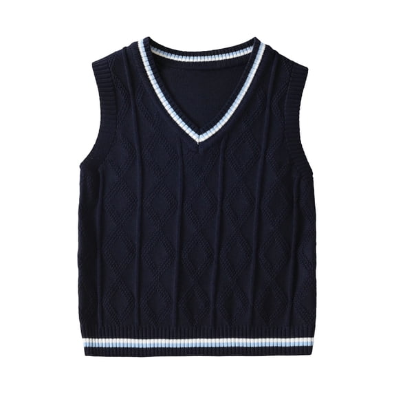 SHTXOZHI Kid's Knitted School Uniform Sweater Sleeveless V-Neck Pullover Basic Layering Casual Fall Striped Tank Tops