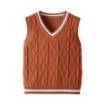 thumbnail image 1 of SHTXOZHI Kid's Knitted School Uniform Sweater Sleeveless V-Neck Pullover Basic Layering Casual Fall Striped Tank Tops, 1 of 9