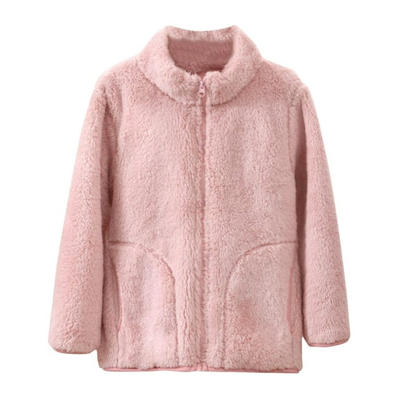 SHTXOZHI Kids Boys Girls Fuzzy Fleece Jacket Long Sleeve Zip Up Warm Winter Coat Outerwear with Pockets